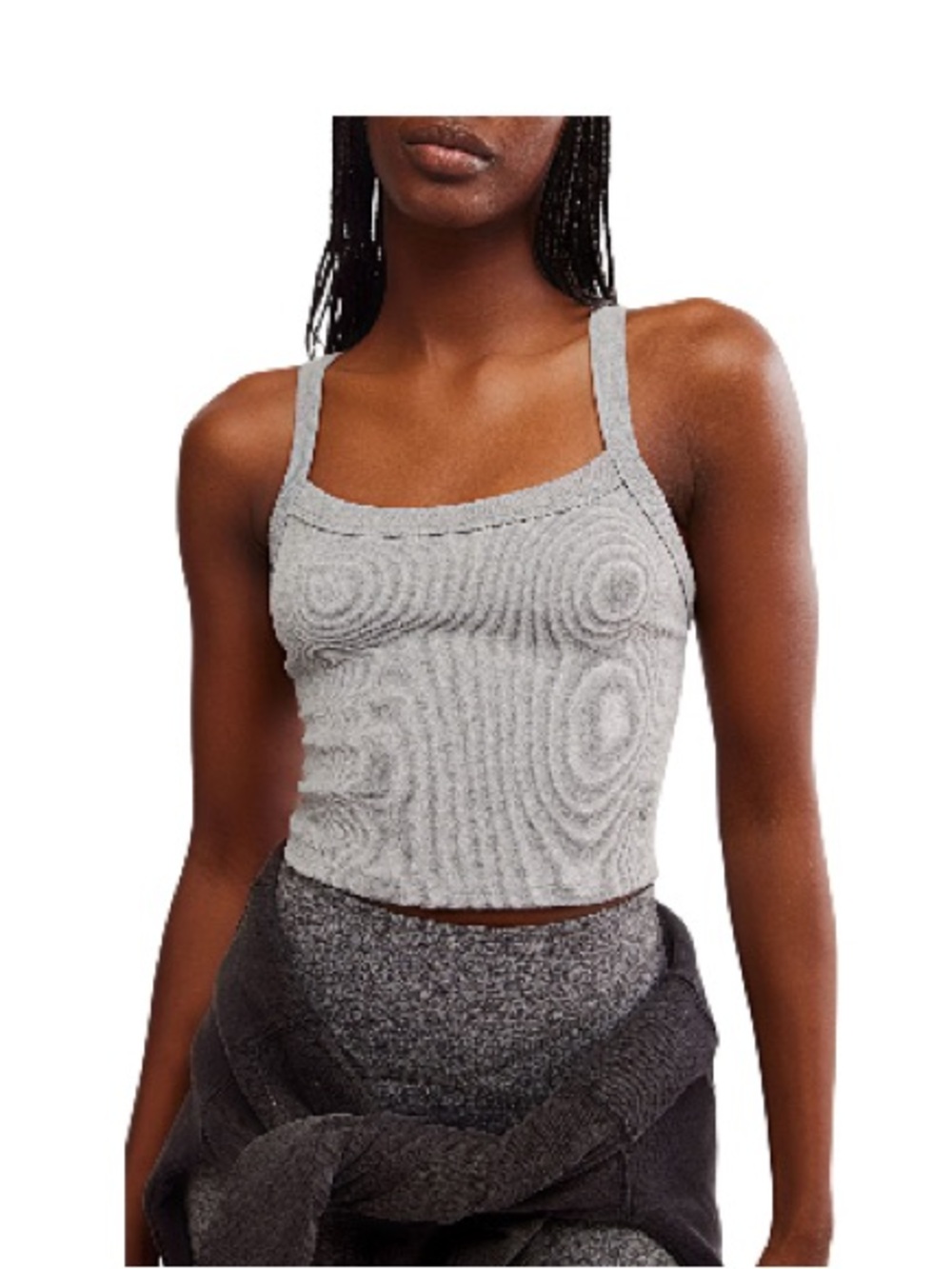 FP Movement by Free People Gray Ribbed Square-Neck Crop Tank